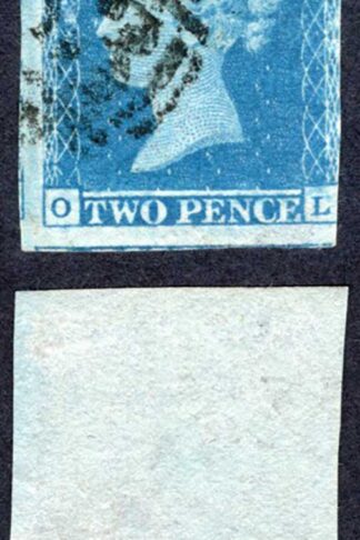 1841 2d Blue (OL) Plate 4 Three Margins Cat 100 pounds
