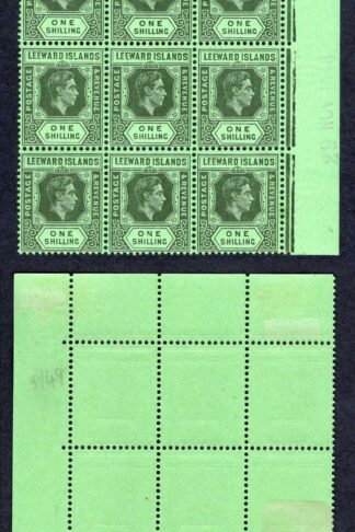 Leeward Is SG110b 1/- Black/Emerald Block of 18 (10 x U/M) Cat 108+