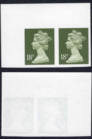 SGX955a 18p Deep Olive Grey 2 Bands IMPERF Corner Pair Superb U/M Cat 100 pounds