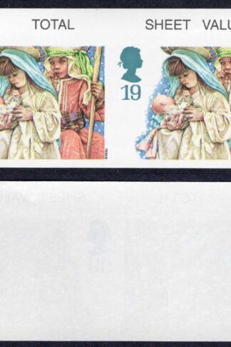 SG1843a 1994 19p Christmas IMPERF PAIR (wrinkle in top margin only) U/M Cat 95