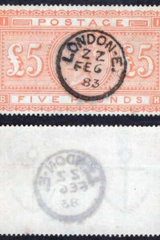 SG133 Five Pound Orange SUPERB Used on BLUED PAPER Cat 9000