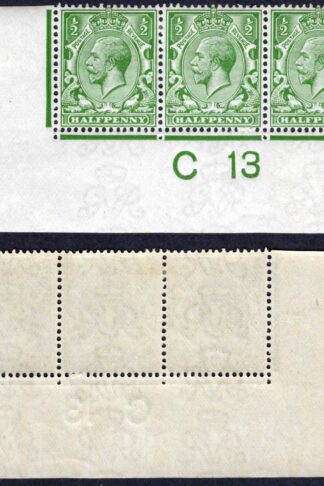 KGV 1/2d Royal Cypher Control C13 Imperf Strip M/M