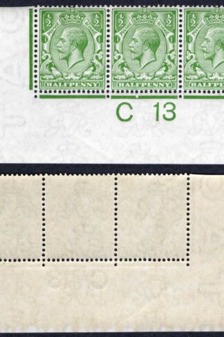 KGV 1/2d Royal Cypher Control C13 Imperf Strip M/M