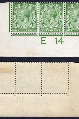 KGV 1/2d Royal Cypher Control E14 Imperf Strip M/M