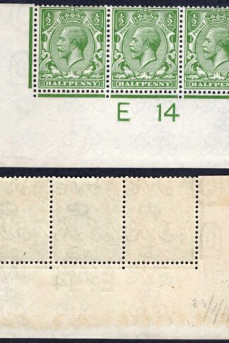 KGV 1/2d Royal Cypher Control E14 Imperf Strip M/M