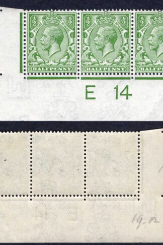 KGV 1/2d Royal Cypher Control E14 Imperf Strip M/M