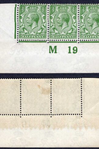 KGV 1/2d Royal Cypher Control M18 Imperf Strip M/M