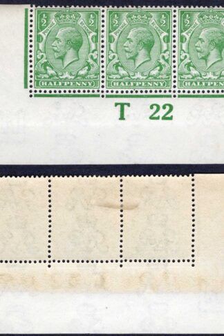 KGV 1/2d Royal Cypher Control T22 Imperf Strip M/M