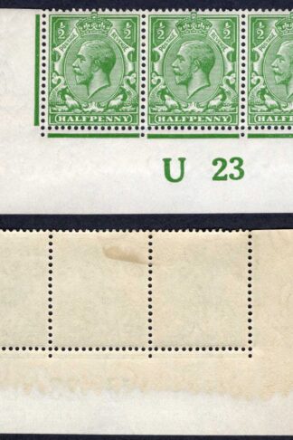 KGV 1/2d Royal Cypher Control U23 Imperf Strip M/M