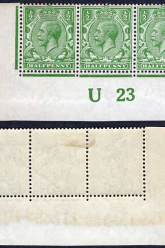 KGV 1/2d Royal Cypher Control U23 Imperf Strip M/M