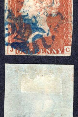 1841 Penny Red (JC) Three Margins BLUE Maltese Cross Cat 500