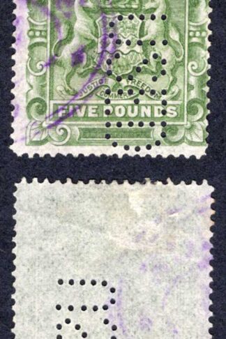 Rhodesia SG12 Five pound Sage Green Fiscally used (cat 50 pounds as such)