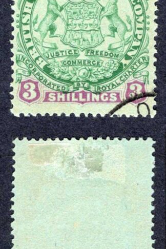 Rhodesia SG36 3/- Green and Mauve/blue used Cat 48 pounds
