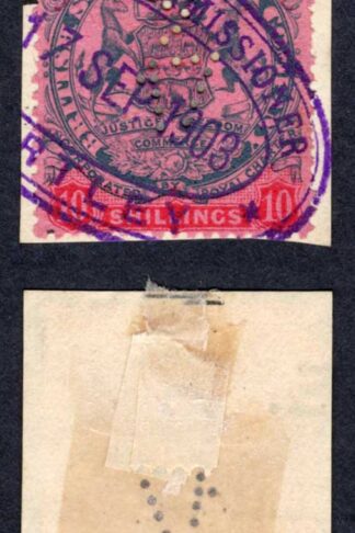 Rhodesia SG50 10/- Slate and Vermilion/rose Perfin 917 no gum