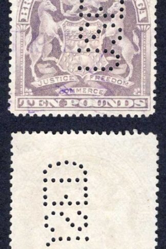 Rhodesia SG93 10 pound Lilac PERFIN USED no gum(cat 60 pounds as such)