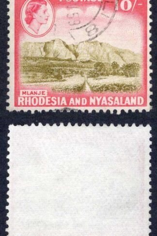 Rhodesia and Nyasaland SG30 10/- Olive-brown and Rose-red Cat 27 pounds