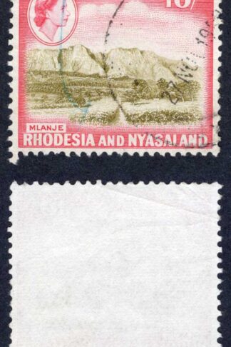 Rhodesia and Nyasaland SG30 10/- Olive-brown and Rose-red Cat 27 pounds