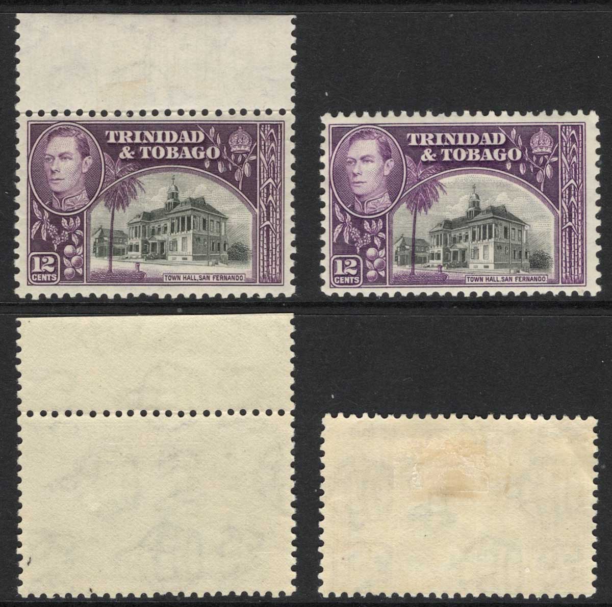 Trinidad and Tobago SG252 12c Black and purple U/M marginal Cat 35 pounds
