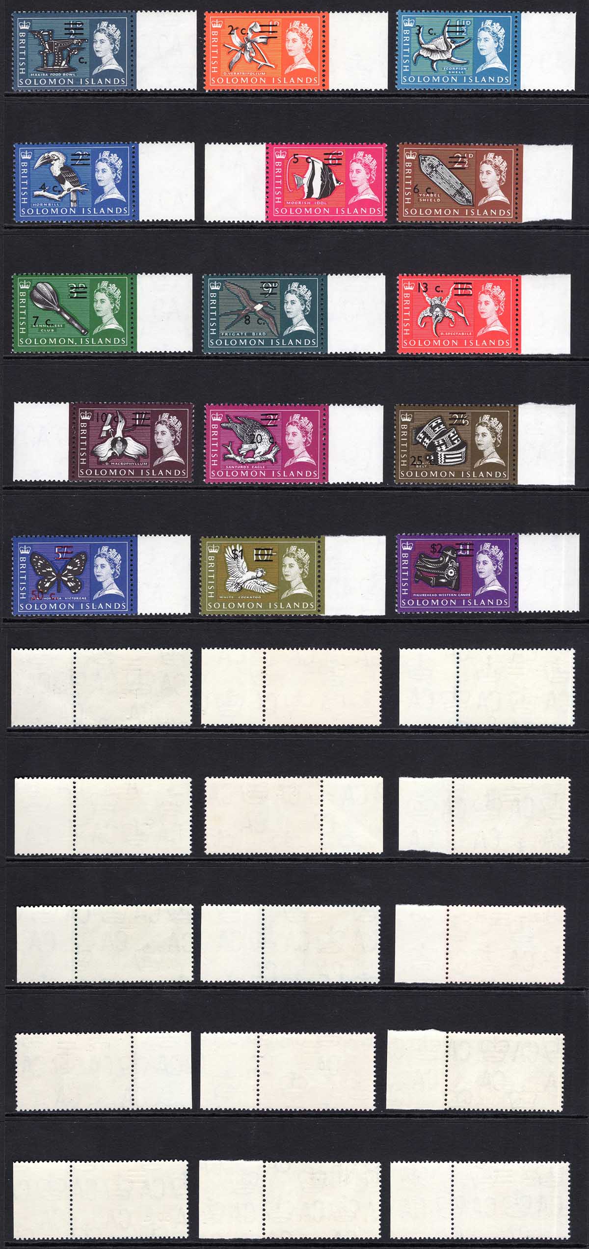 British Solomon Is SG135A/52a 1966 Surcharge Set of 15 Wmk Upright U/M Cat 16 pounds