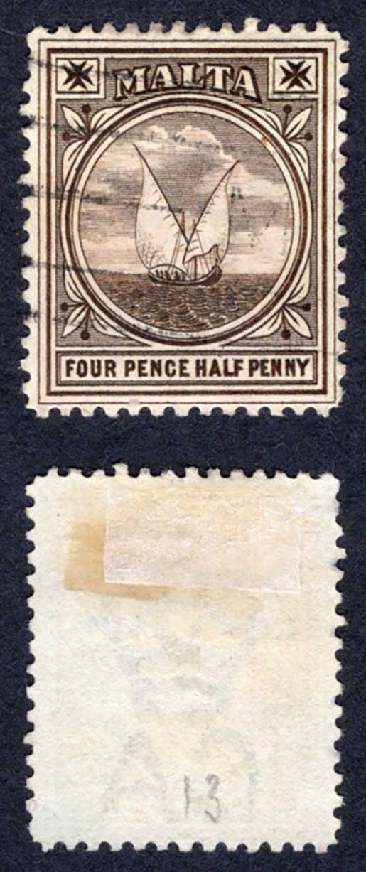 Malta SG32 4 1/2d Wmk CA used Cat 17 pounds