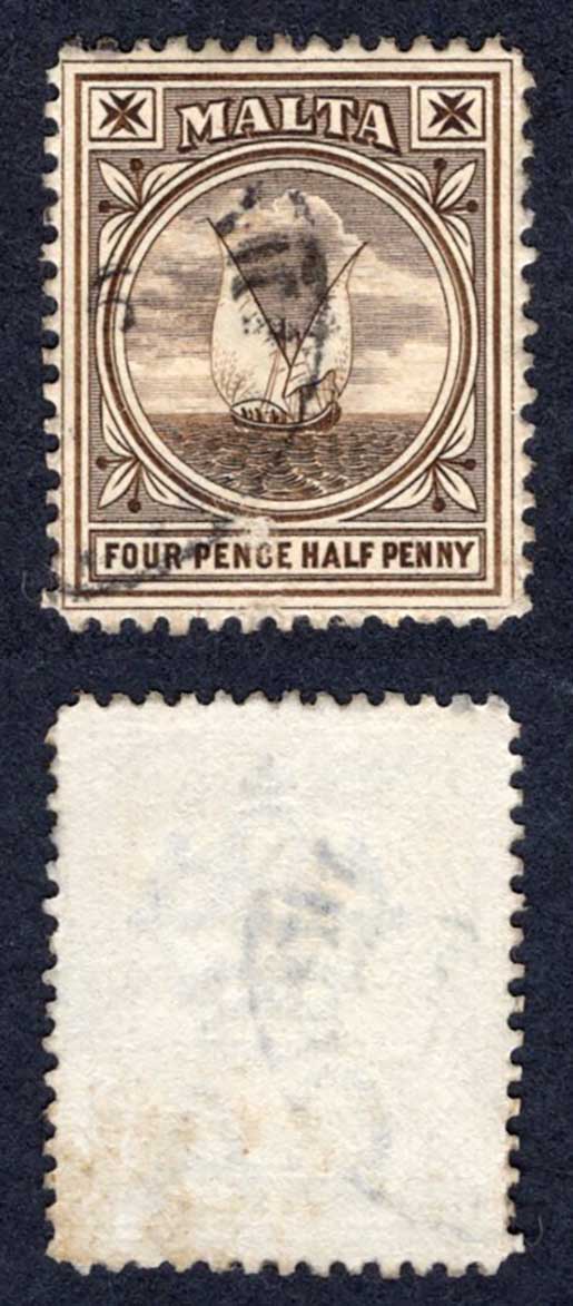 Malta SG32 4 1/2d Wmk CA used Cat 17 pounds