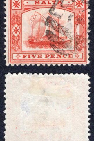 Malta SG33 5d vermilion wmk CA used Cat 19 pounds