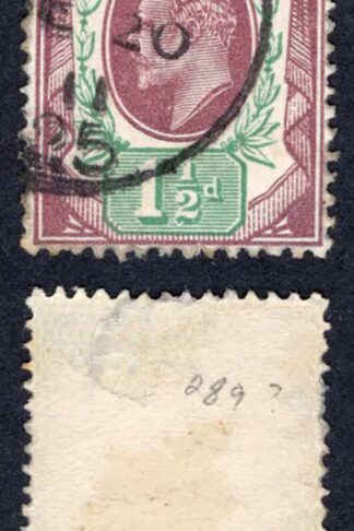 KEVII SG288 1 1/2d Dull Purple and green Somerset House used  Cat 15  pounds