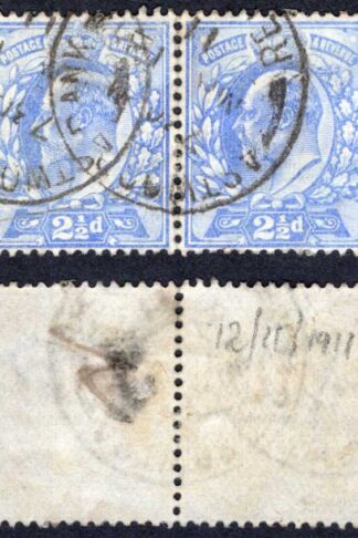 KEVII SG231 2 1/2d Pale Ultramarine  DLR used Pair Cat 12 pounds