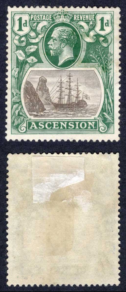 Ascension SG11 1d Grey-black and Deep Blue-Green Badge of Helena M/M Cat 6 pound