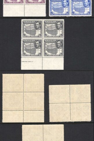 Somaliland SG102/4 1938 Top Values in U/M Blocks Cat 412 pounds
