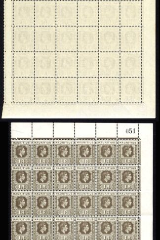 Mauritius SG260c/ca 1r Drab (chalky) BOTH Panes inc Battered A Cat 7545 pounds