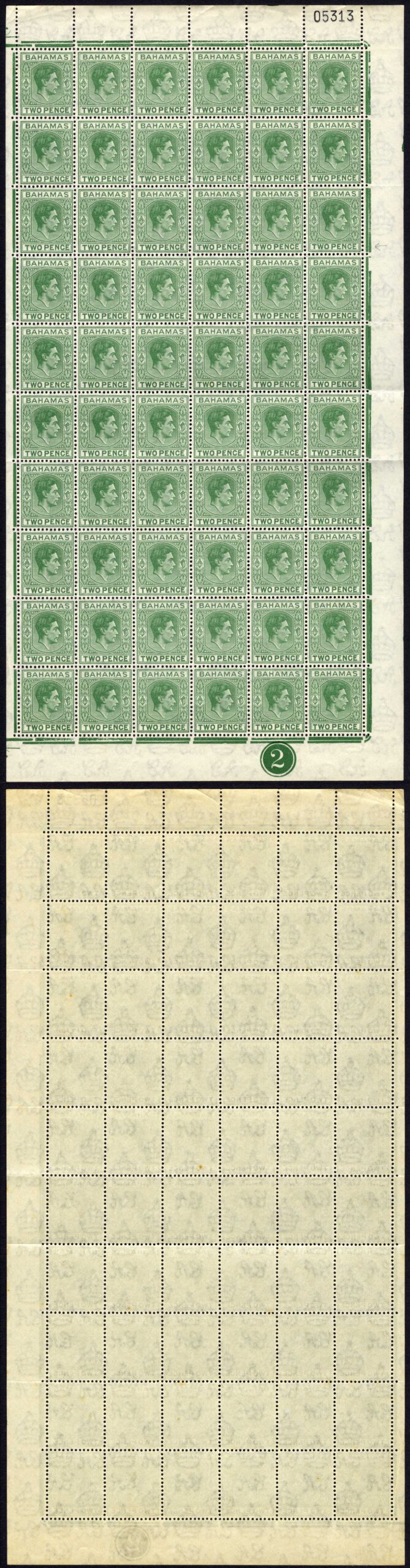 Bahamas SG152c 2d Green Pane of 60 U/M Cat 150 pounds
