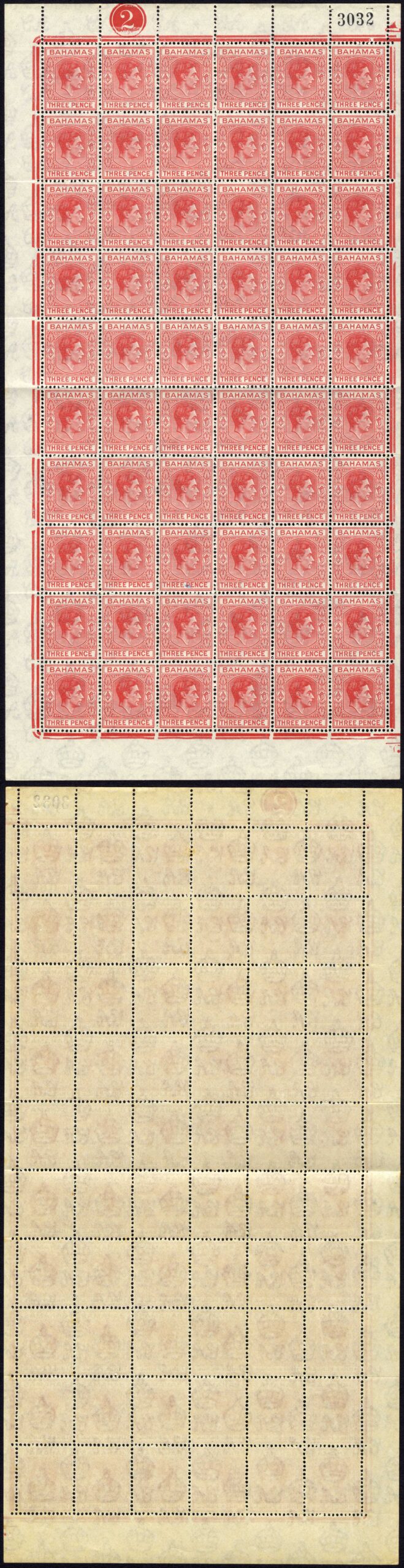 Bahamas SG154b 3d Scarlet Pane of 60 U/M Cat 180 pounds