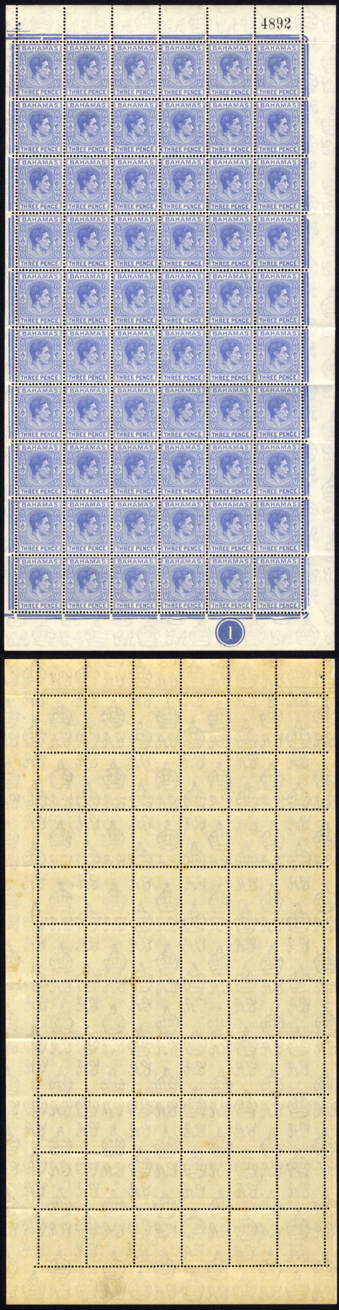 Bahamas SG154a 3d Blue Pane of 60 U/M Cat 165 pounds