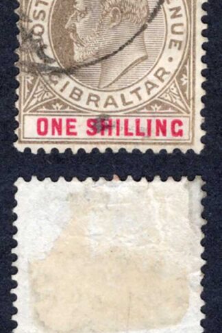 Gibraltar SG51 1/- Black and Carmine Wmk CA used Cat 40 pounds