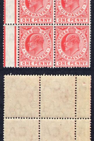 Gibraltar SG67 1d Caarmine Wmk Mult CA (2 x U/M) Cat 24 pounds