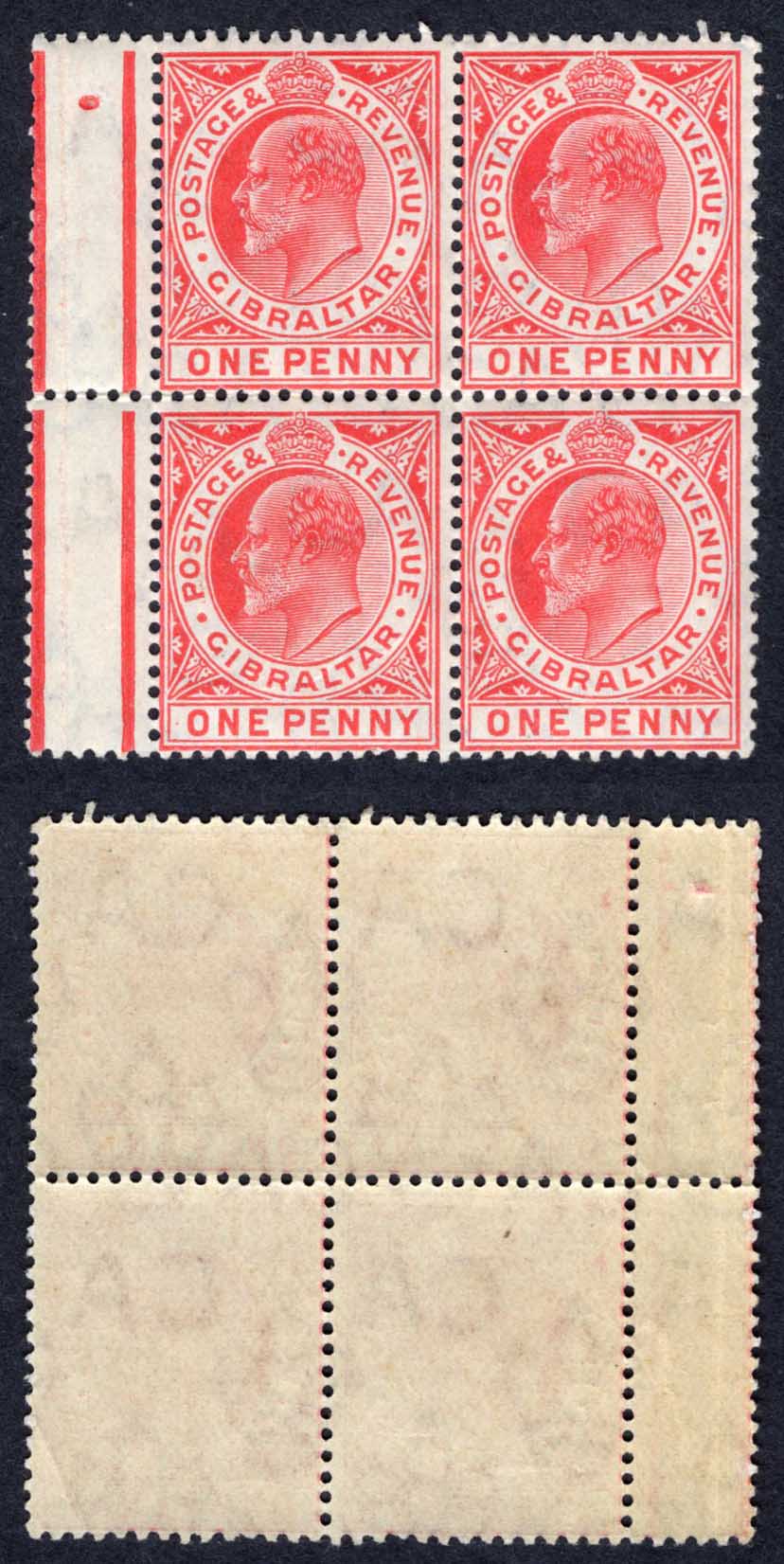Gibraltar SG67 1d Caarmine Wmk Mult CA (2 x U/M) Cat 24 pounds