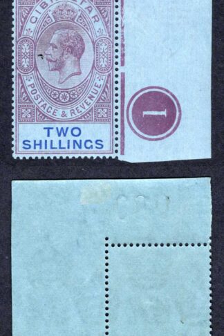 Gibraltar SG99a 2/- Reddish Purple and blue/blue Wmk Script U/M