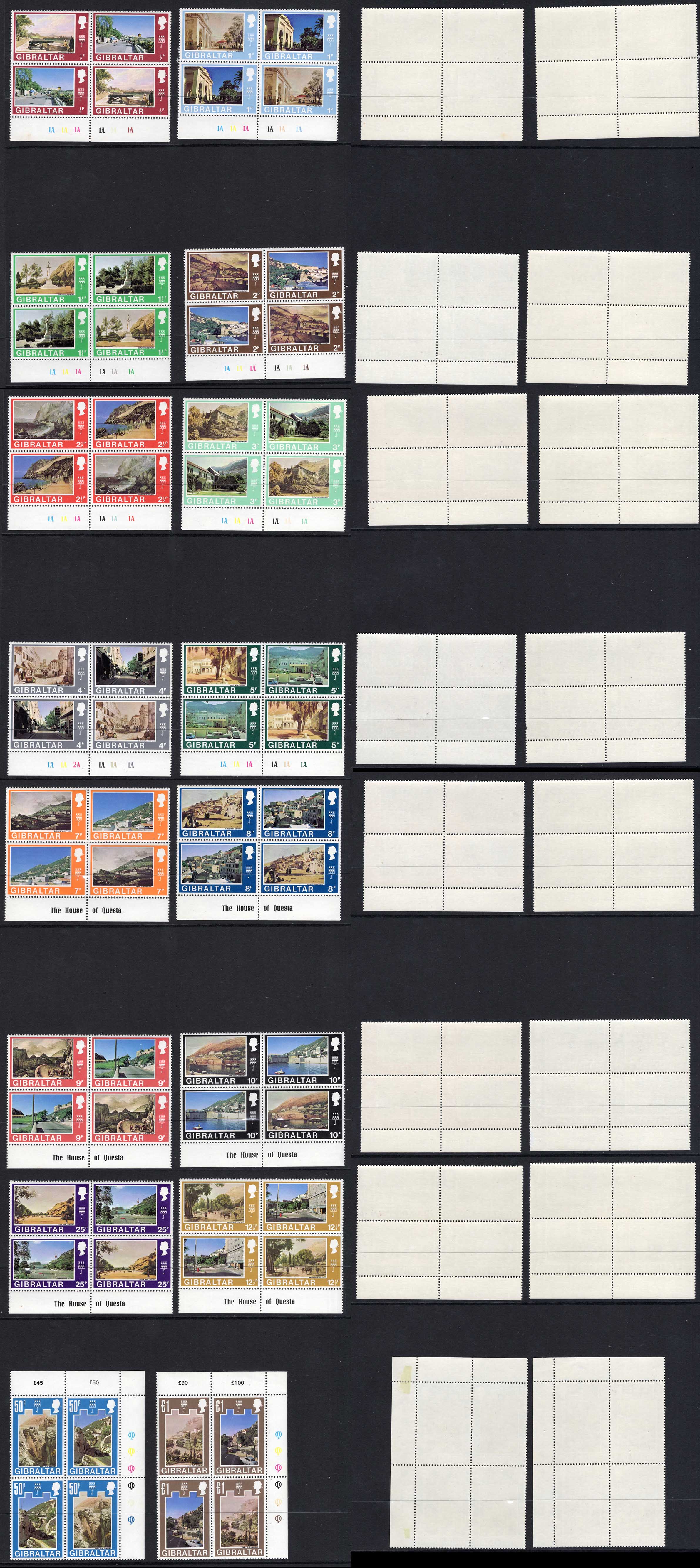 Gibraltar SG255/86 1971 Set of 13 in Block U/M Cat 42 pounds