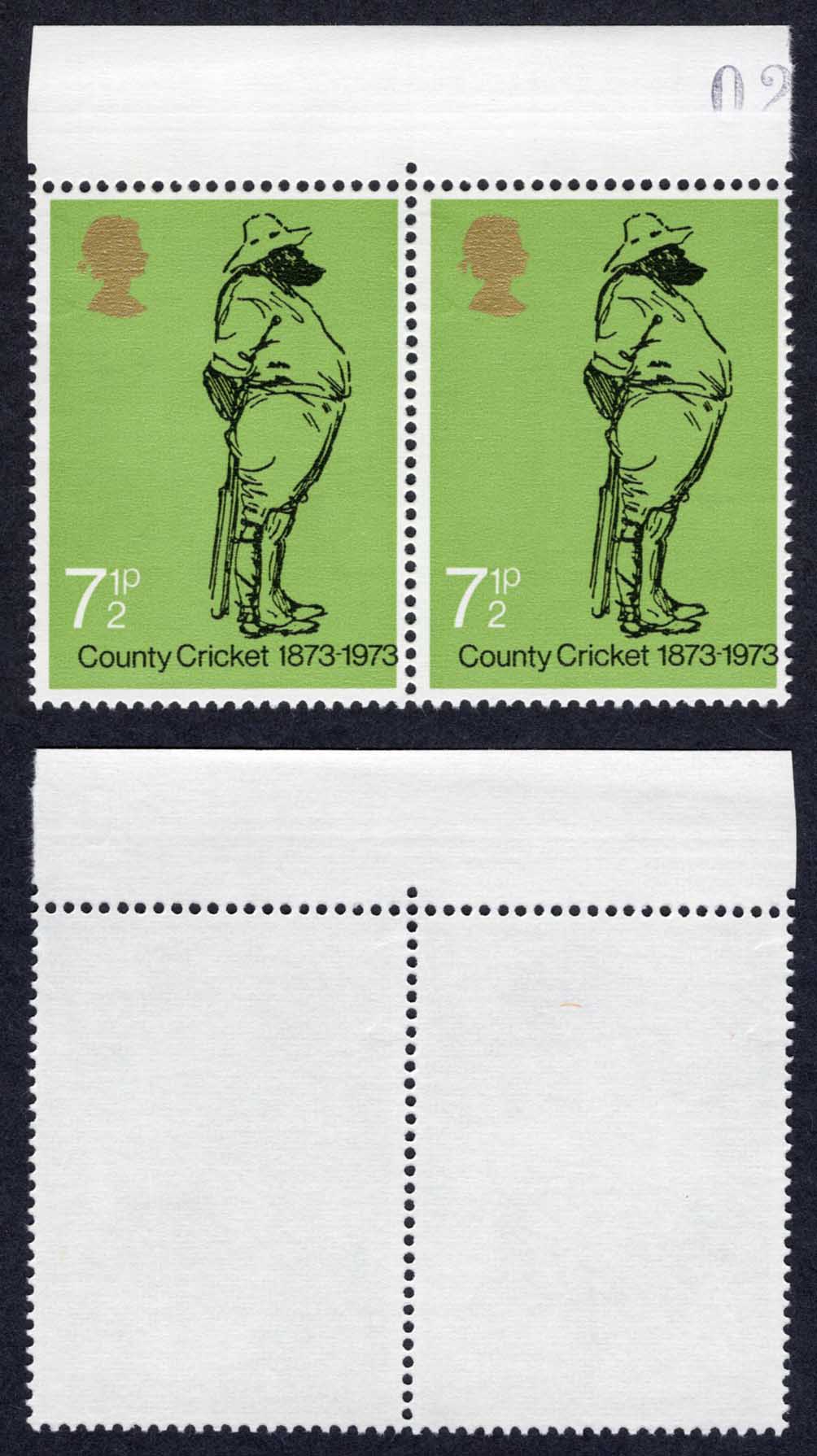 SG929 7.5p Cricket Embossing Shift (between the two stamps) U/M
