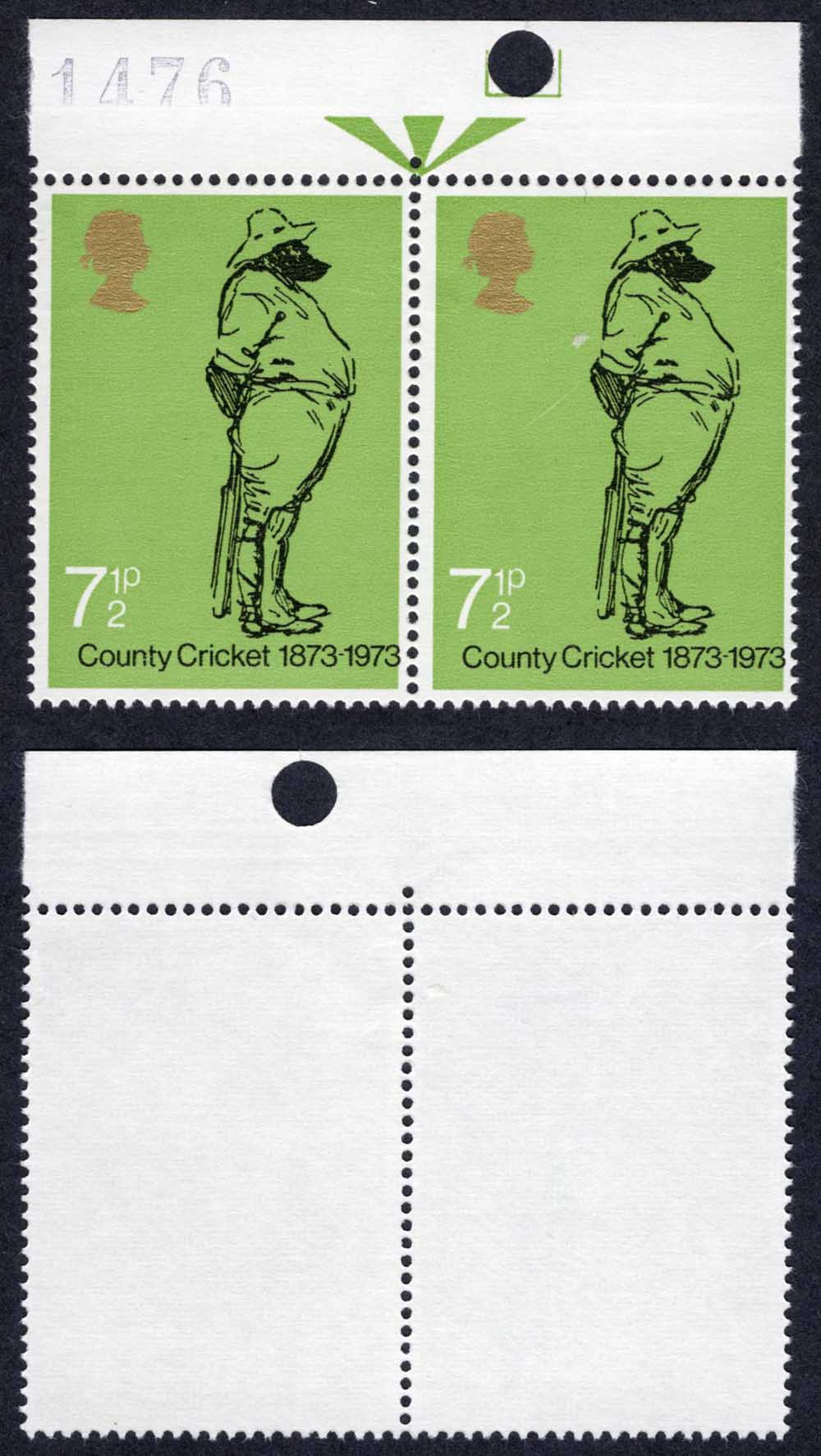 SG929 7.5p Cricket Embossing Shift (between the two stamps) U/M
