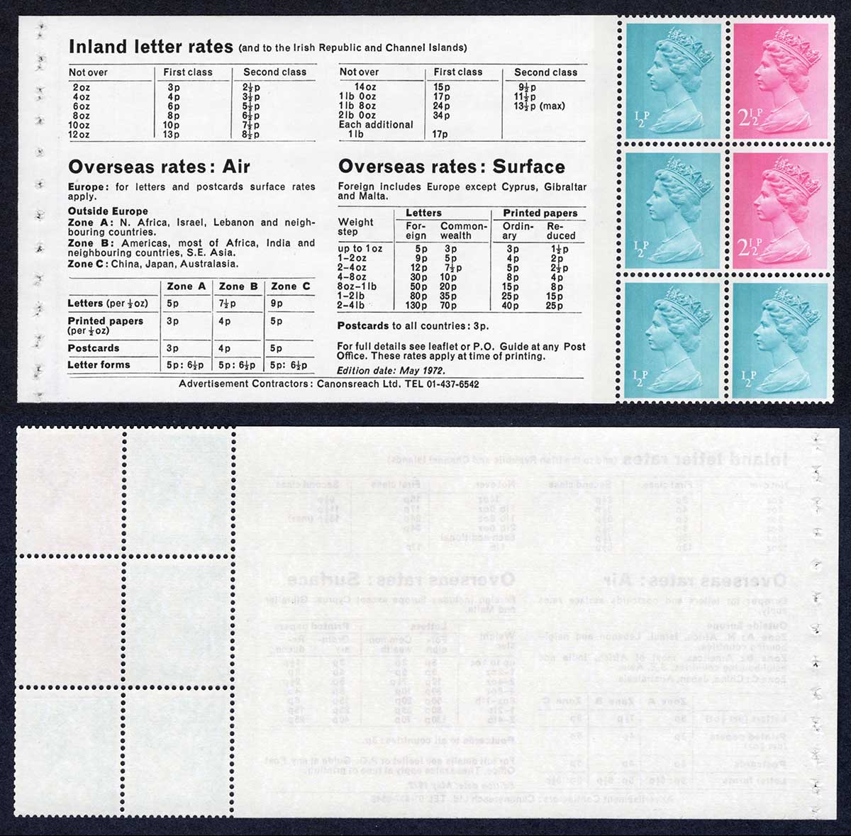 SGX841p 1/2p Side Band SG842 Booklet pane U/M Cat 45 pounds