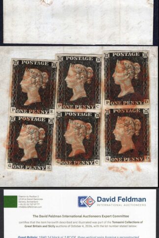 Penny Black (PC/QE) Plate 2 Three Pairs (originally a Block of SIX) on Cover