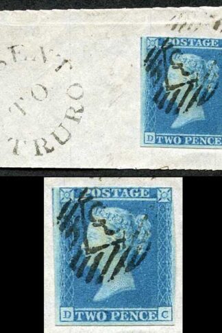 1841 2d Blue (DC) Fine Used On Piece Mis sent to Truro