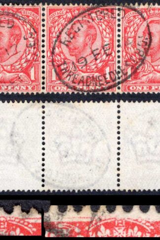 1d Bright Scarlet SG341a Fine Used Strip 3 (2 Stamps Showing No Cross on Crown)