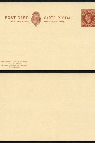 CP98 KGVI 1 1/2d + 1 1/2d Brown Foreign Reply Postcard Mint Rare