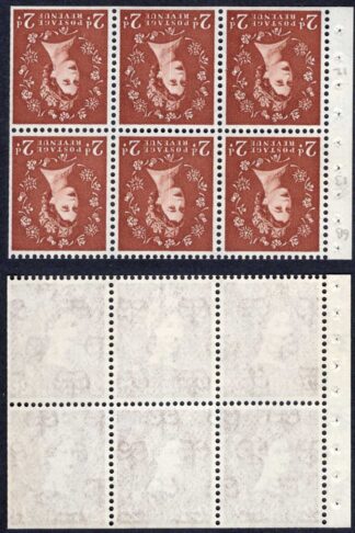 SB79a 2d Light Red-brown Booklet Pane Wmk Crowns INV Average Perfs Dr Blade Flaw