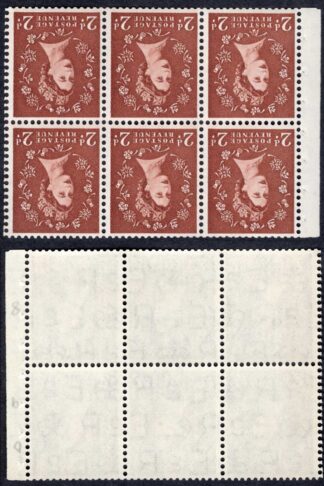 SB78a 2d Light Red Brown Wmk Edward Inverted Booklet Pane of 6 U/M