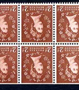 SB78a 2d Light Red-Brown Wmk Edward Inverted Pane of 6 U/M