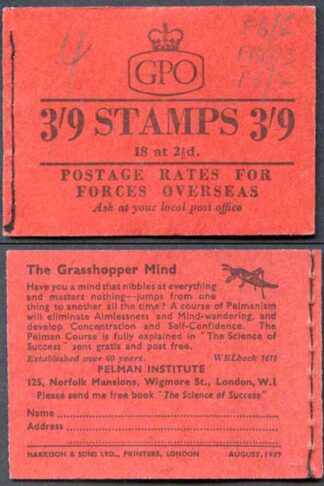 G21 3/9 Booklet Aug 57 only 39600 printed